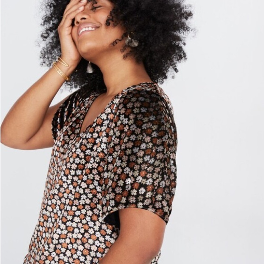 Madewell Tulip Sleeve Med Ruffle Top Petite Blooms Velvet Cottagecore Femme